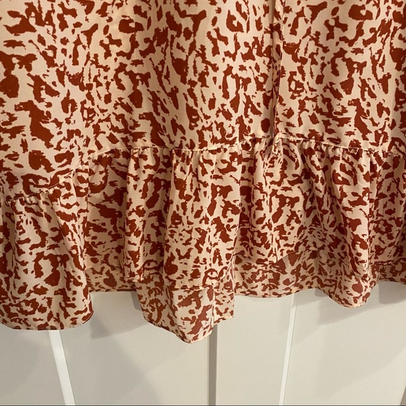 CABI Terra Cotta & Cream Patterned Dress with Ruffle Hem - Picture 5 of 10